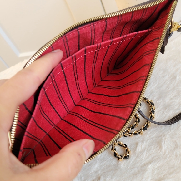 💕LOUIS VUITTON Neverfull Damier Ebene "CERISE" Mm/Gm Clutch Wristlet Crossbody - Picture 13 of 16